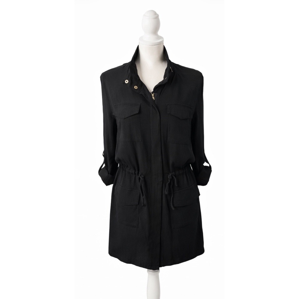 Alythea Women's Black Funnel‎ Neck lightweight Tab Sleeve Utility Top Size M